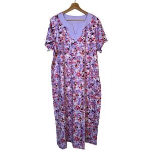 NWOT Carole Hochman 100% Cotton Maxi Dress 1X Lavender with Trapunto Detail